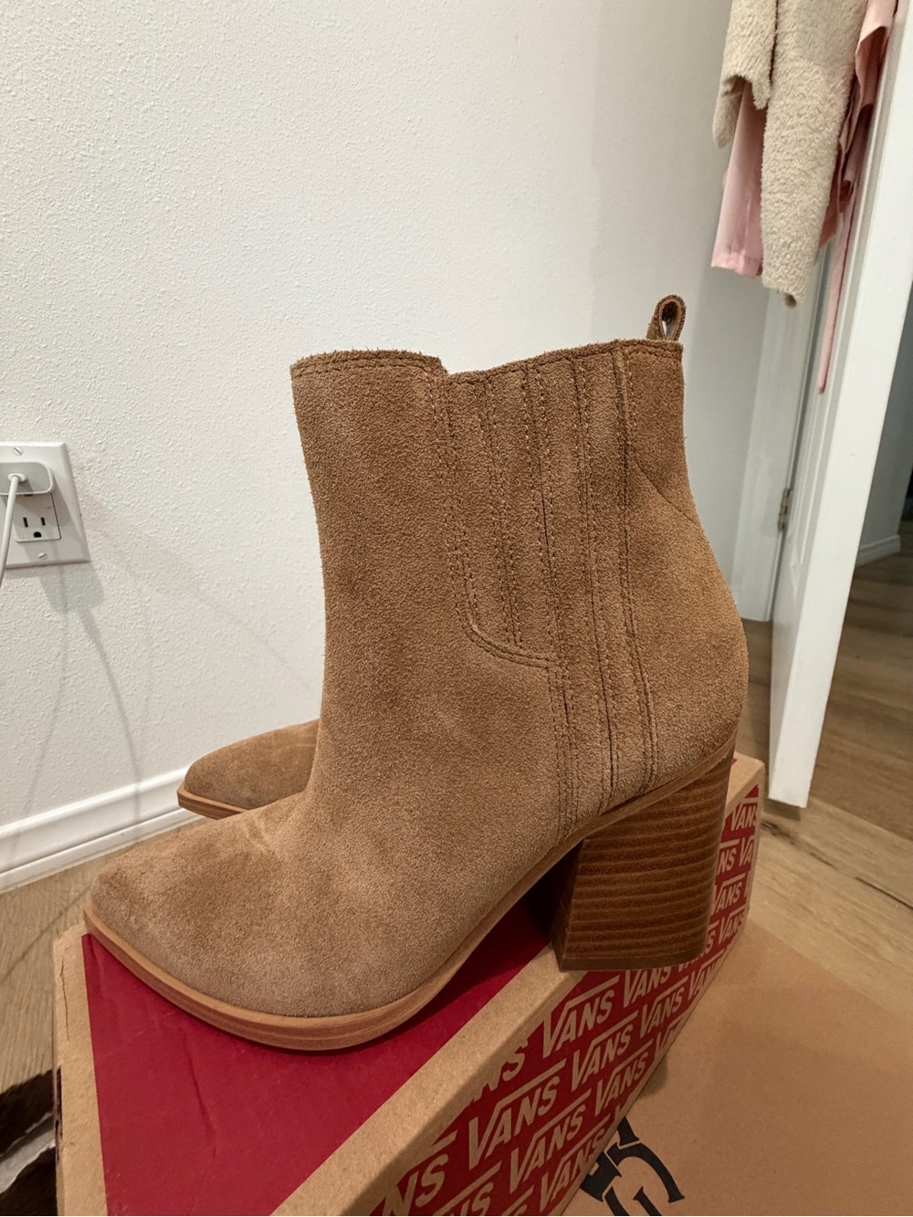 Marc Fisher Tan Suede Stacked Heel Ankle Booties